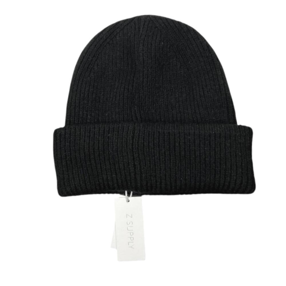 NEW Z Supply Women's Black Rib Knit Regular Fit Snow Cap Beanie Hat Sz One Size